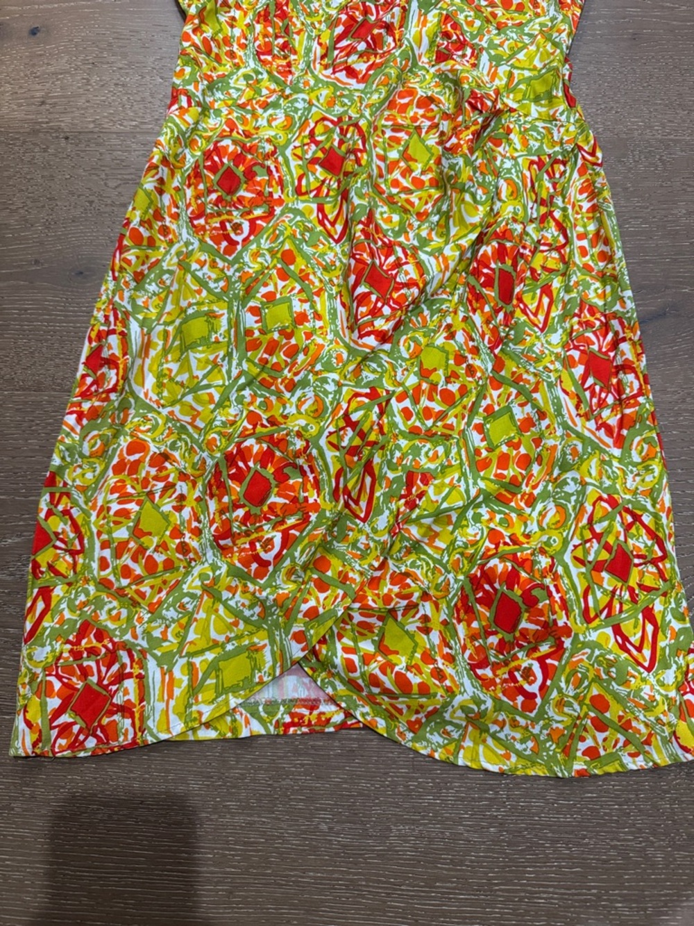 La Belle Vintage Retro Print Midi Dress Orange Green Draped Summer Dress size 7 - Picture 5 of 7